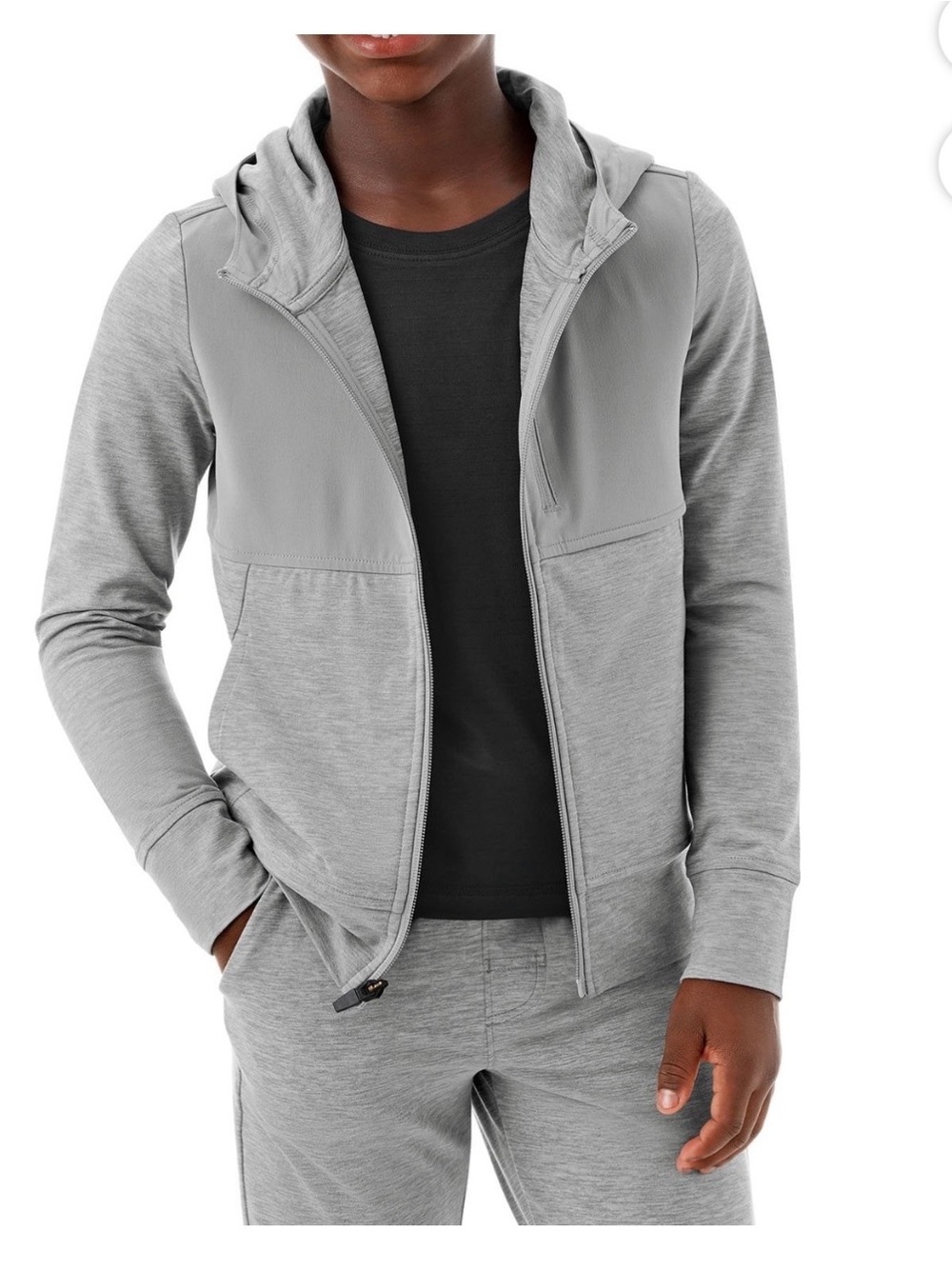 Kids' Grey Hooded Zip Sweatshirt